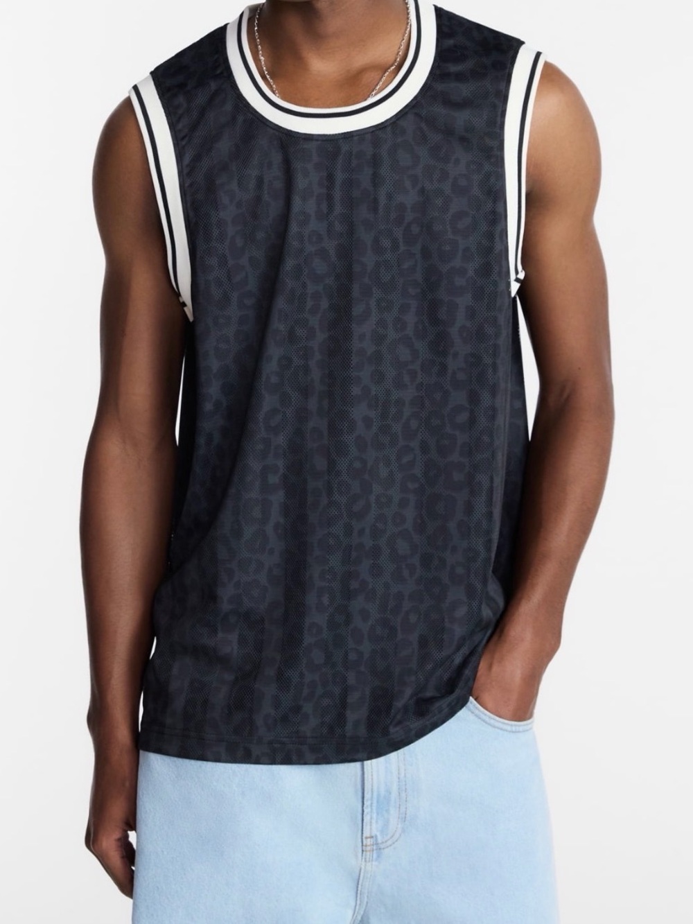 Men's Black Sleeveless Mesh Tank with Contrast Trim